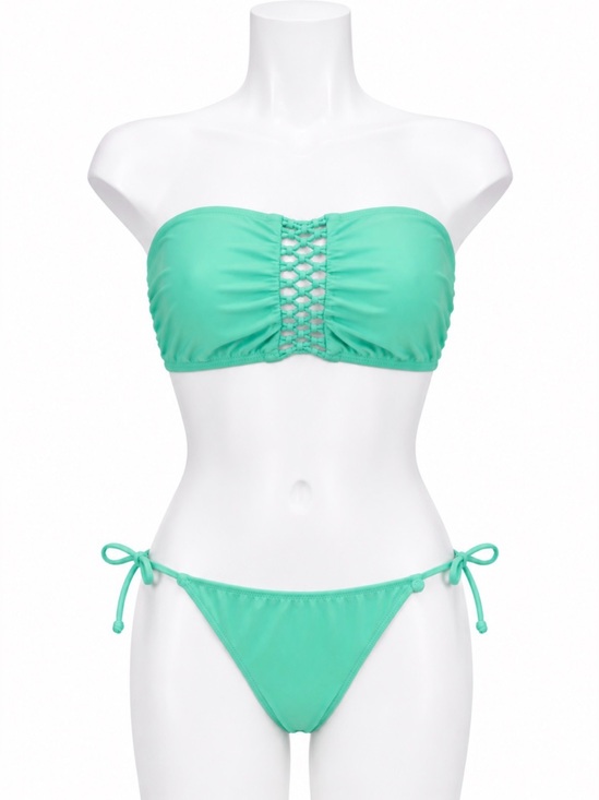 Victoria's Secret Other - Victoria's Secret Mint Green Bandeau Lace-Up Bikini + FREE addition top!